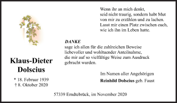 Traueranzeige von Klaus-Dieter Dolscius von Siegener Zeitung