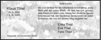 Traueranzeige von Klaus Thiel von Siegener Zeitung