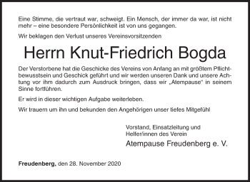 Traueranzeige von Knut-Friedhelm Bogda von Siegener Zeitung