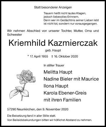 Traueranzeige von Kriemhild Kazmierczak von Siegener Zeitung