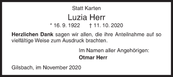 Traueranzeige von Luzia Herr von Siegener Zeitung