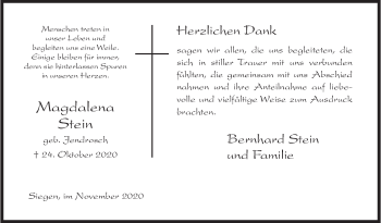 Traueranzeige von Magdalena Stein von Siegener Zeitung