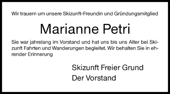 Traueranzeige von Marianne Petri von Siegener Zeitung