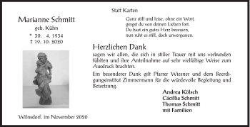 Traueranzeige von Marianne Schmitt von Siegener Zeitung