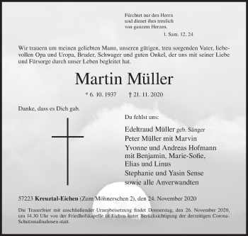 Traueranzeige von Martin Müller von Siegener Zeitung