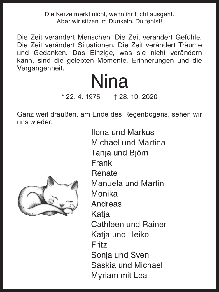  Traueranzeige für Nina Hamers vom 14.11.2020 aus Siegener Zeitung