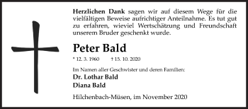 Traueranzeige von Peter Bald von Siegener Zeitung