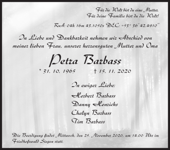 Traueranzeige von Petra Barbass von Siegener Zeitung
