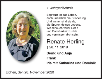 Traueranzeige von Renate Herling von Siegener Zeitung