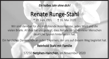 Traueranzeige von Renate Runge-Stahl von Siegener Zeitung