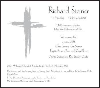 Traueranzeige von Richard Steiner von Siegener Zeitung