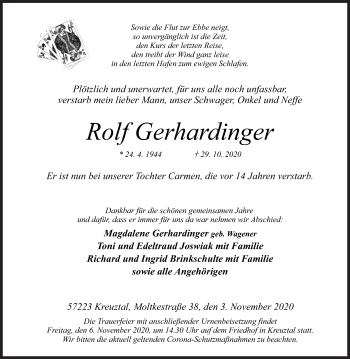 Traueranzeige von Rolf Gerhardinger von Siegener Zeitung