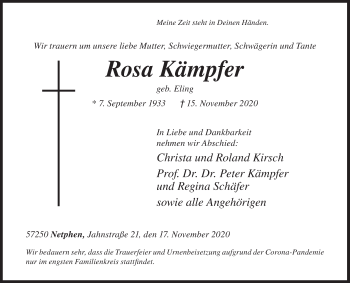 Traueranzeige von Rosa Kämpfer von Siegener Zeitung
