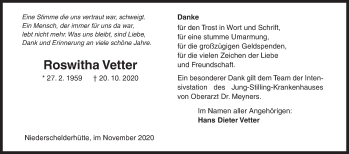 Traueranzeige von Roswitha Vetter von Siegener Zeitung
