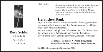 Traueranzeige von Ruth Schön von Siegener Zeitung
