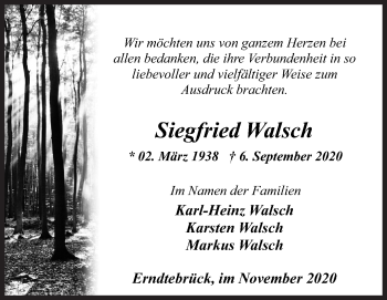 Traueranzeige von Siegfried Walsch von Siegener Zeitung