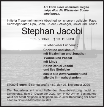 Traueranzeige von Stephan Jacobi von Siegener Zeitung
