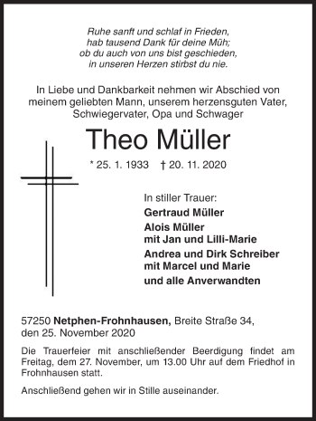 Traueranzeige von Theo Müller von Siegener Zeitung