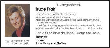 Traueranzeige von Trude Pfaff von Siegener Zeitung