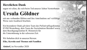 Traueranzeige von Ursula Göldner von Siegener Zeitung