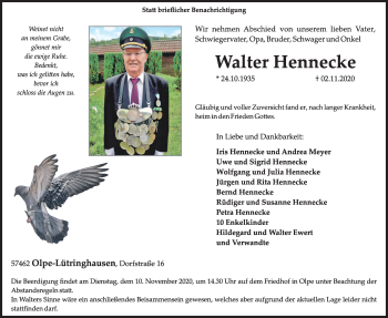 Traueranzeige von Walter Hennecke von Siegener Zeitung