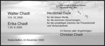 Traueranzeige von Walter und Erika Chadt von Siegener Zeitung