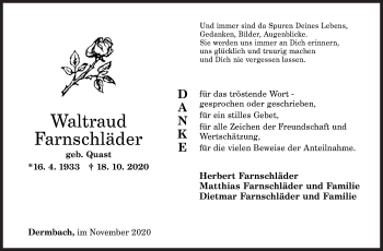 Traueranzeige von Waltraud Farnschläder von Siegener Zeitung