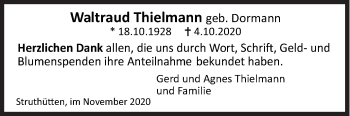 Traueranzeige von Waltraud Thielmann von Siegener Zeitung