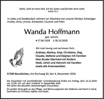 Traueranzeige von Wanda Hoffmann von Siegener Zeitung