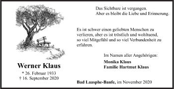 Traueranzeige von Werner Klaus von Siegener Zeitung