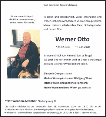 Traueranzeige von Werner Otto von Siegener Zeitung