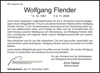 Traueranzeige von Wolfgang Flender von Siegener Zeitung