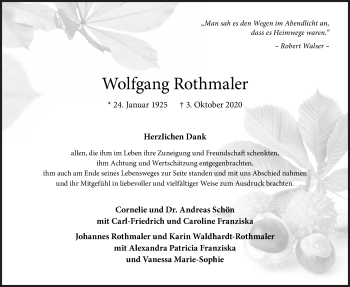 Traueranzeige von Wolfgang Rothmaler von Siegener Zeitung
