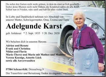 Traueranzeige von Adelgunde Karst von Siegener Zeitung