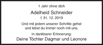 Traueranzeige von Adelheid Schneider von Siegener Zeitung