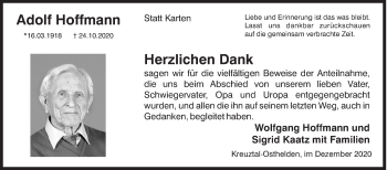 Traueranzeige von Adolf Hoffmann von Siegener Zeitung