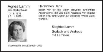 Traueranzeige von Agnes Lamm von Siegener Zeitung