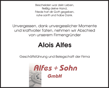 Traueranzeige von Alois Alfes von Siegener Zeitung