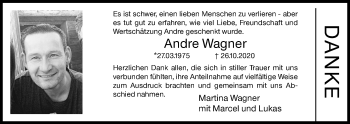 Traueranzeige von Andre Wagner von Siegener Zeitung