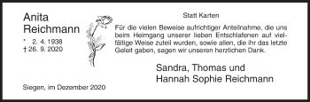 Traueranzeige von Anita Reichmann von Siegener Zeitung