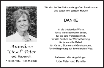 Traueranzeige von Anneliese  Peter von Siegener Zeitung