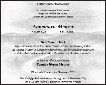 Traueranzeige von Annemarie Meurer von Siegener Zeitung