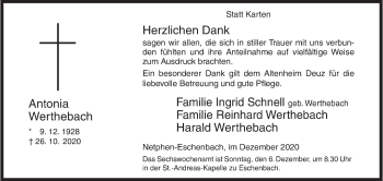 Traueranzeige von Antonia Werthebach von Siegener Zeitung
