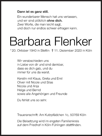 Traueranzeige von Barbara Flenker von Siegener Zeitung
