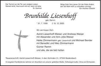 Traueranzeige von Brunhilde Liesenhoff von Siegener Zeitung