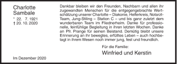 Traueranzeige von Charlotte Sambale von Siegener Zeitung