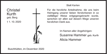 Traueranzeige von Christel Kurth von Siegener Zeitung