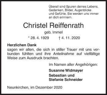 Traueranzeige von Christel Reiffenrath von Siegener Zeitung