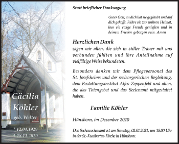 Traueranzeige von Cäcilia Köhler von Siegener Zeitung