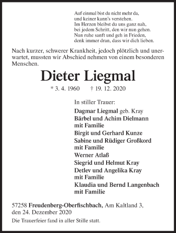 Traueranzeige von Dieter Liegmal von Siegener Zeitung